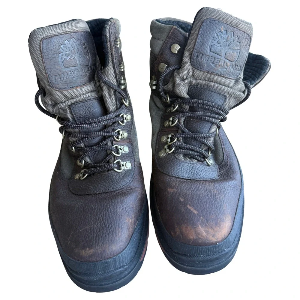 Timberland Mens 10 Leather Hiking Boots Brown Trail Outdoor Lace Up Work Boot